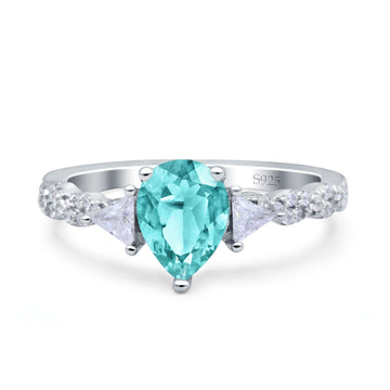 Art Deco Pear Shape Wedding Bridal Ring Simulated Paraiba Tourmaline CZ 925 Sterling Silver